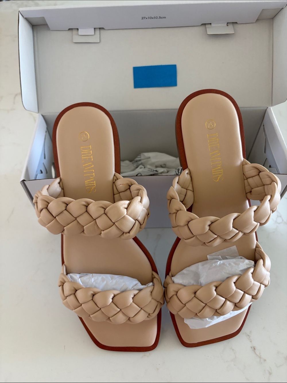 Dream Pairs Beige Braided Double-Strap Slide Sandals